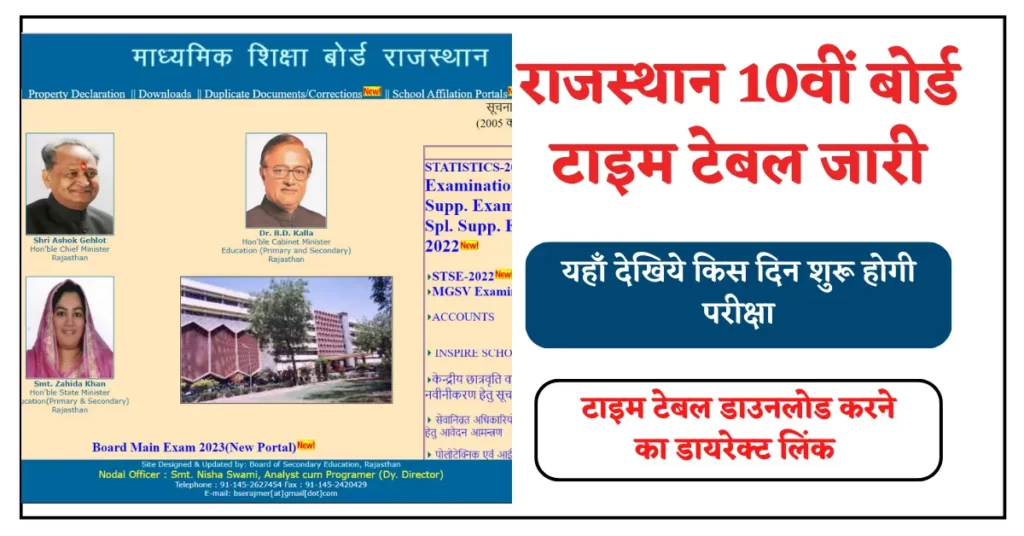 RBSE 10th Time Table 2023