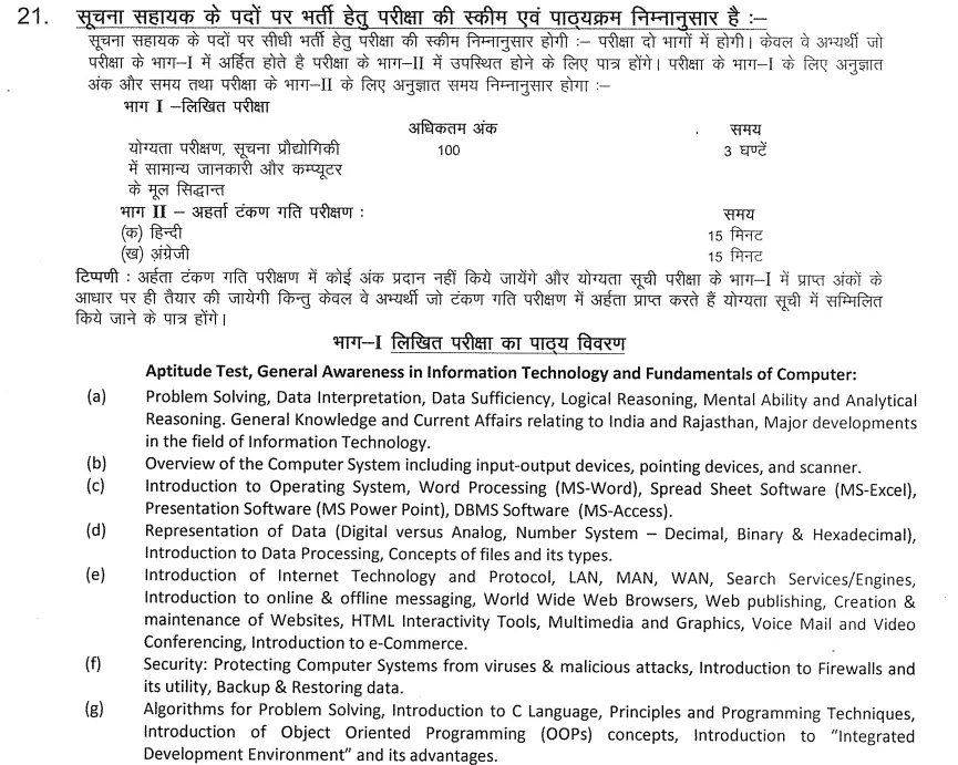 Rajasthan Suchna Sahayak Syllabus 2023 PDF in Hindi