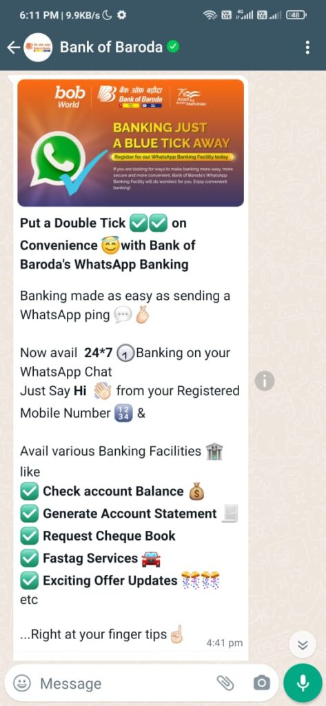 Activate BOB WhatsApp Banking Services