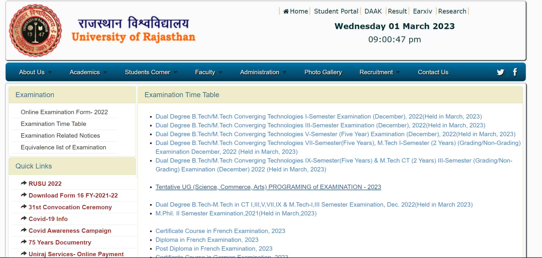 Uniraj UG Exam Time Table 2023:राजस्थान यूनिवर्सिटी के BA, Bsc, Bcom ...