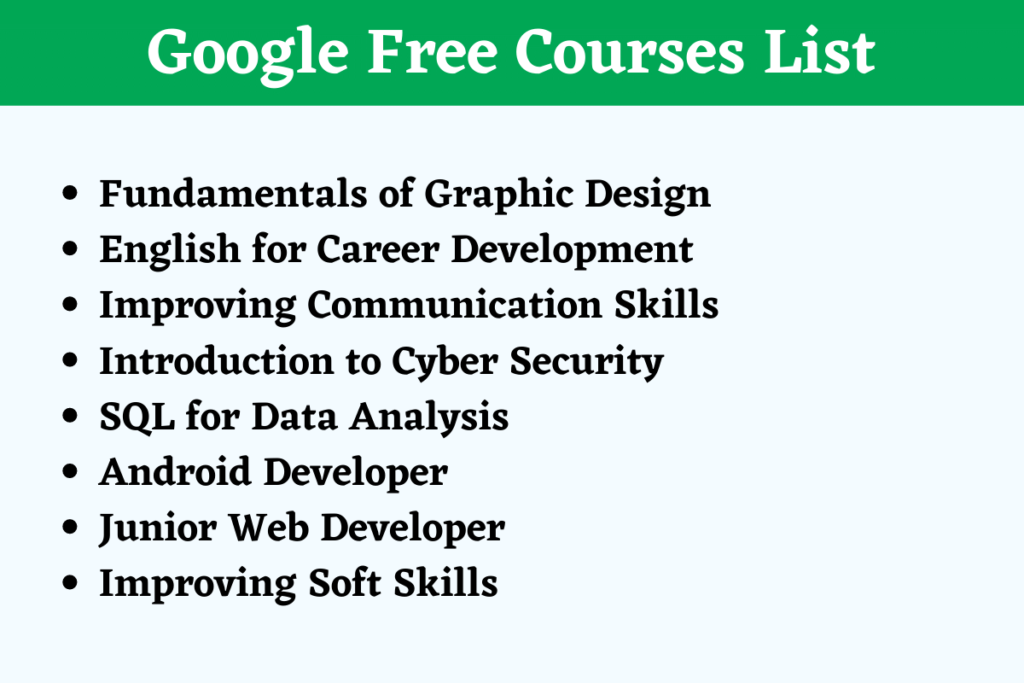 Google Free Courses List