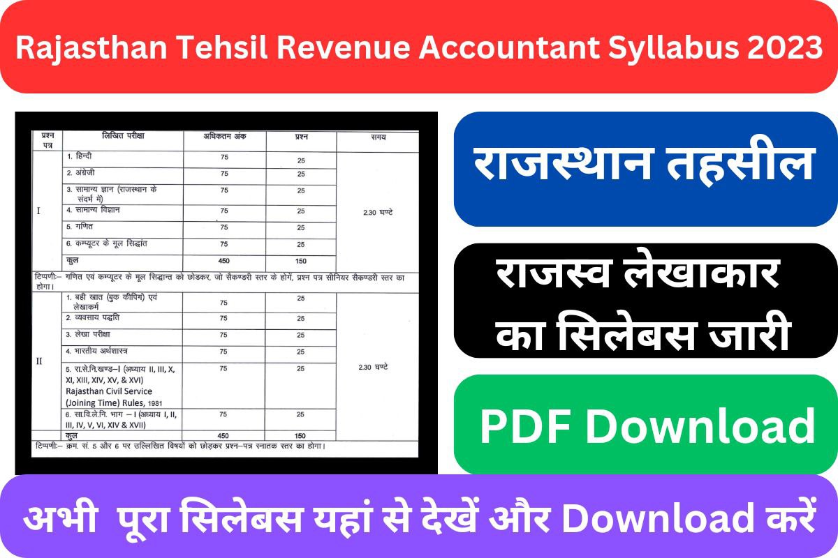 Rajasthan Tehsil Revenue Accountant Syllabus 2023