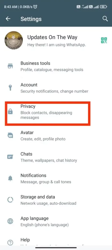 WhatsApp Silence Unknown Feature Activation Step 1